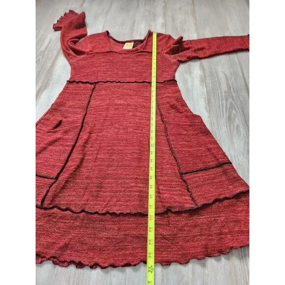 Hand Jive Rust Knit Dress Bell Sleeve Pocket A-Line Boho Artsy Womens L EUC - Picture 10 of 10
